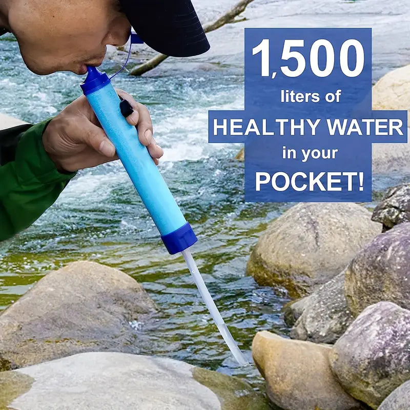 NNETM Outdoor Survival Straw Water Filter Bottle - Portable Emergency Purifier-1