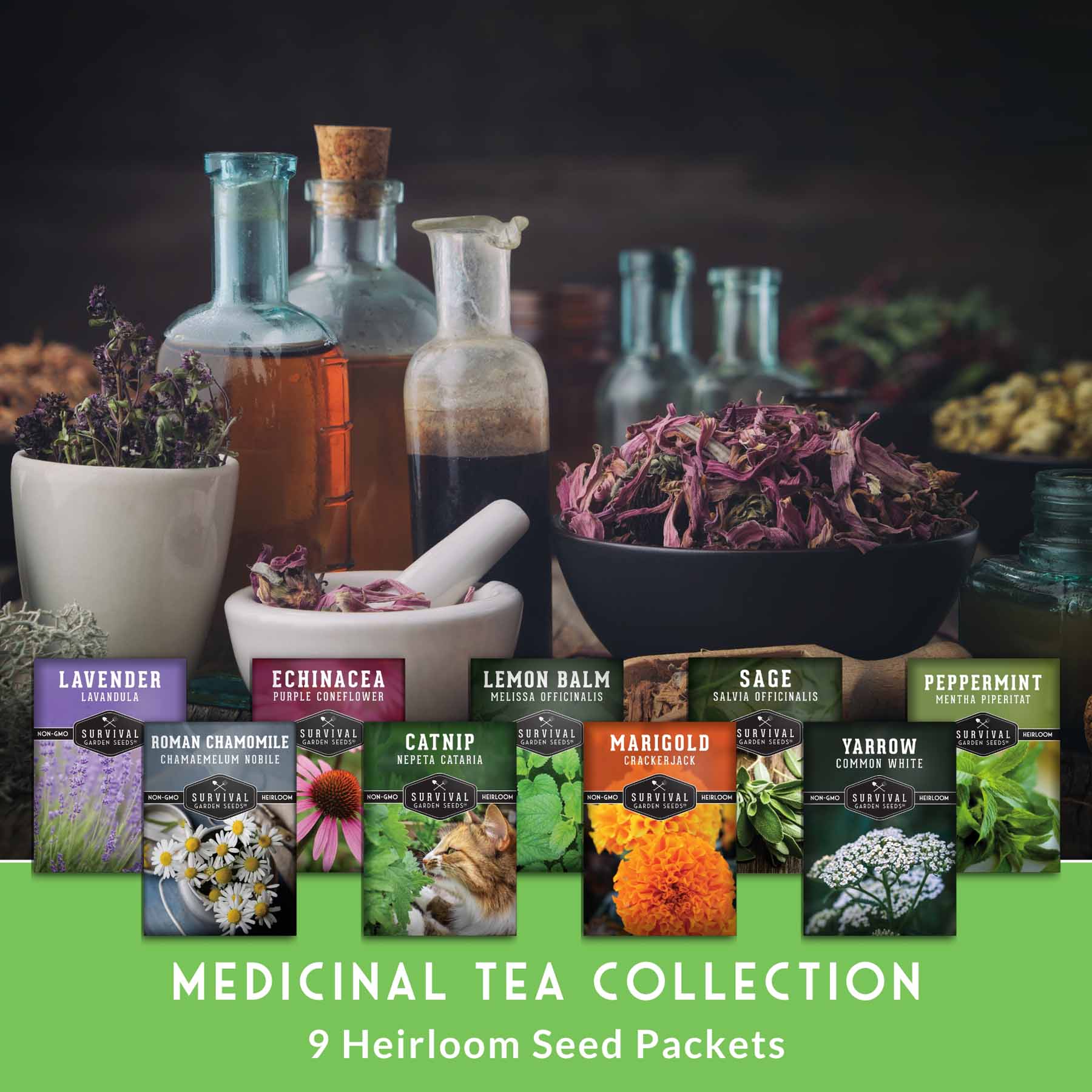 Medicinal Tea Seed Collection - 9 Flowers and Herbs for Medicinal Tea