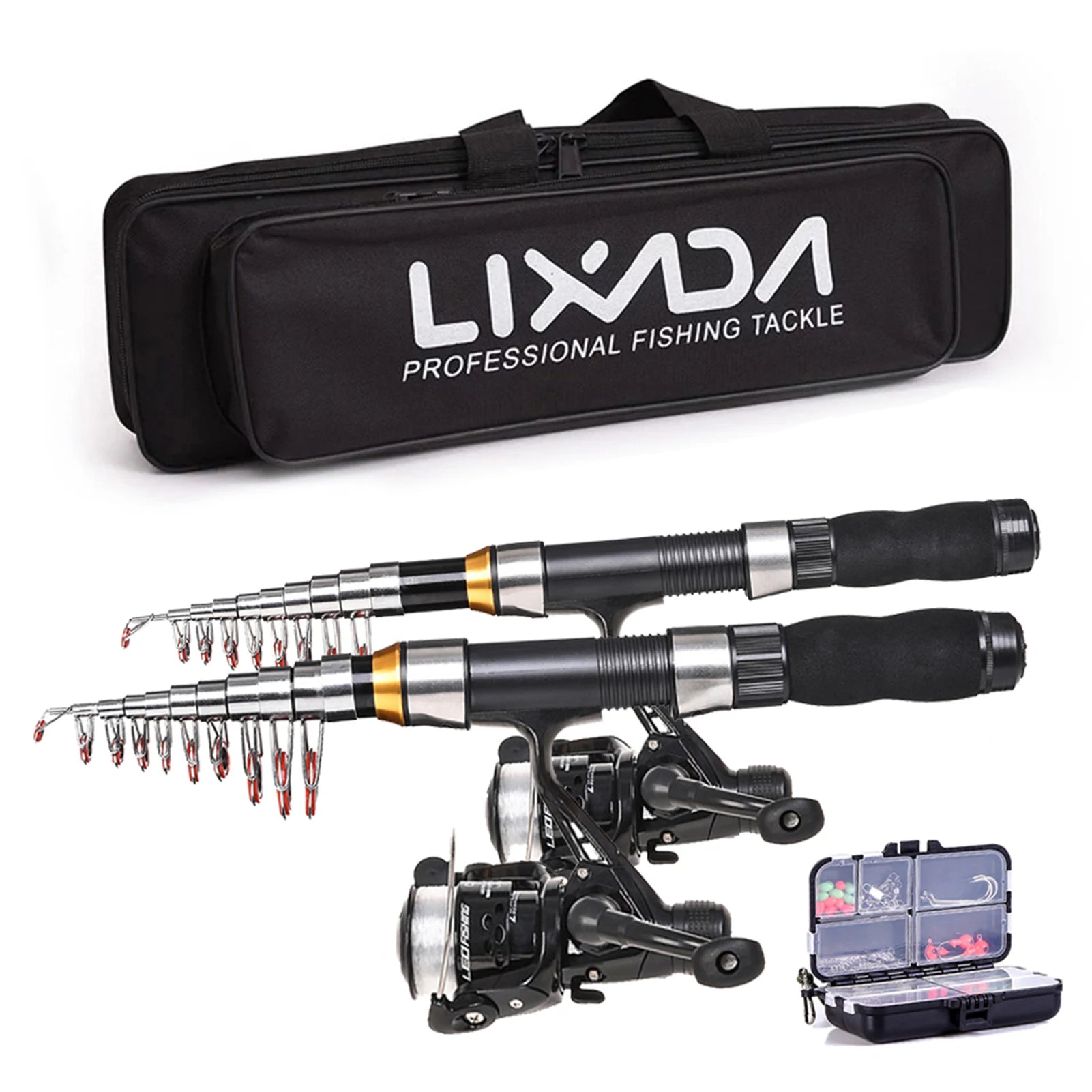 NNEOBA 2.1m / 2.3m Telescopic Fishing Rod & Reel Combo Full Kit Black-0