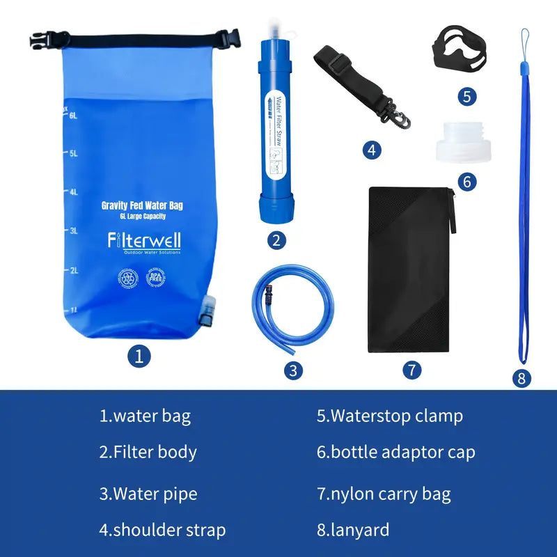 Filterwell 6L Gravity Water Filter Straw for Travel and Emergency-0