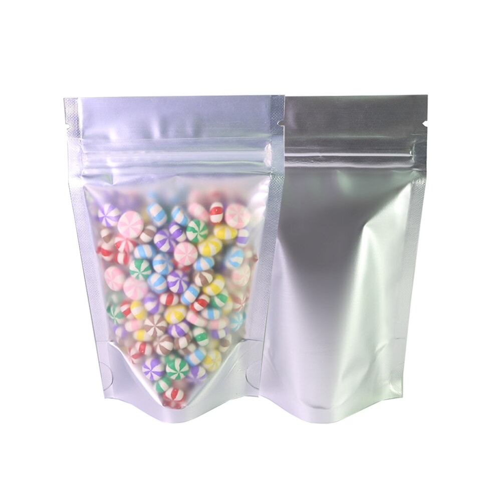 Recyclable Matte Clear Front Ziplock Storage Bags Metallic Mylar Eco Plastic Stand Up Pouches Food Package Bags For New Year-3