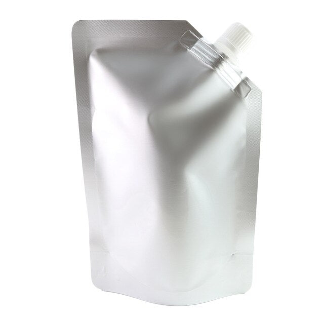 50pcs Reusable Beverage Nozzle Storage Bags Silver Stand Up Spout Pouches Metallic Mylar Milk Package Bags With Free Gift Funnel-2