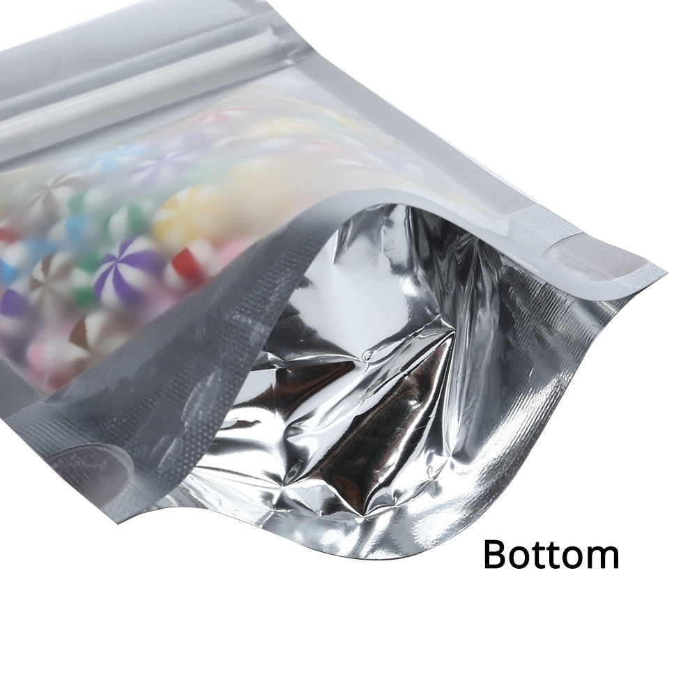 Recyclable Matte Clear Front Ziplock Storage Bags Metallic Mylar Eco Plastic Stand Up Pouches Food Package Bags For New Year-4