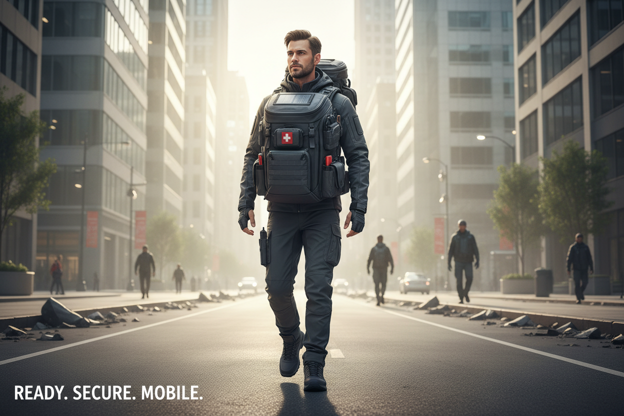 Guy holding Go Bag and Traveling Image 