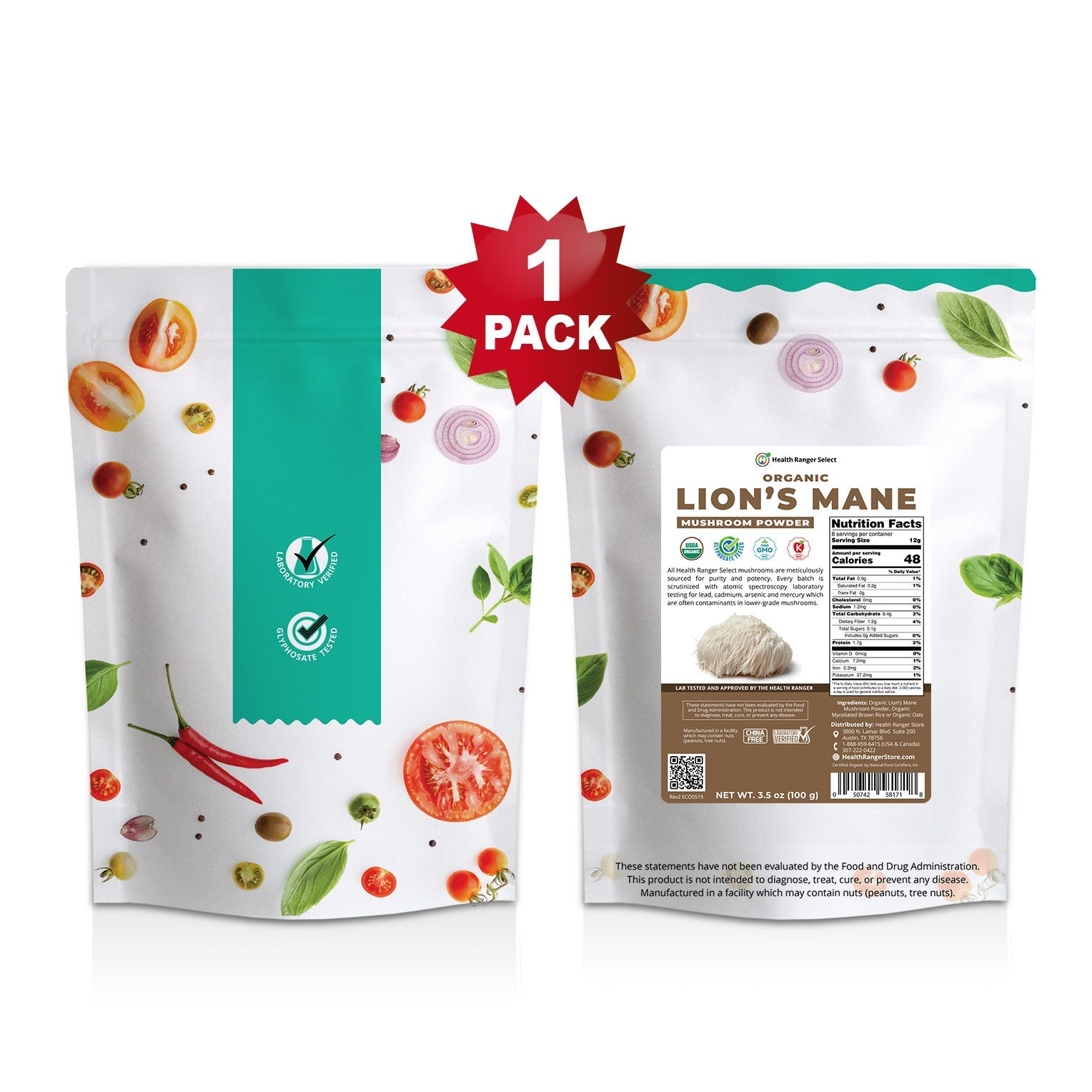 Organic Lion's Mane Mushroom Powder  3.5oz (100g)