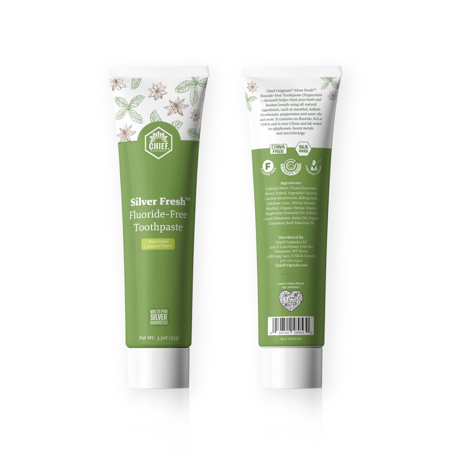 Silver Fresh™ Fluoride-Free Toothpaste (Peppermint + Aniseed Flavor) 3.3 oz (95g)