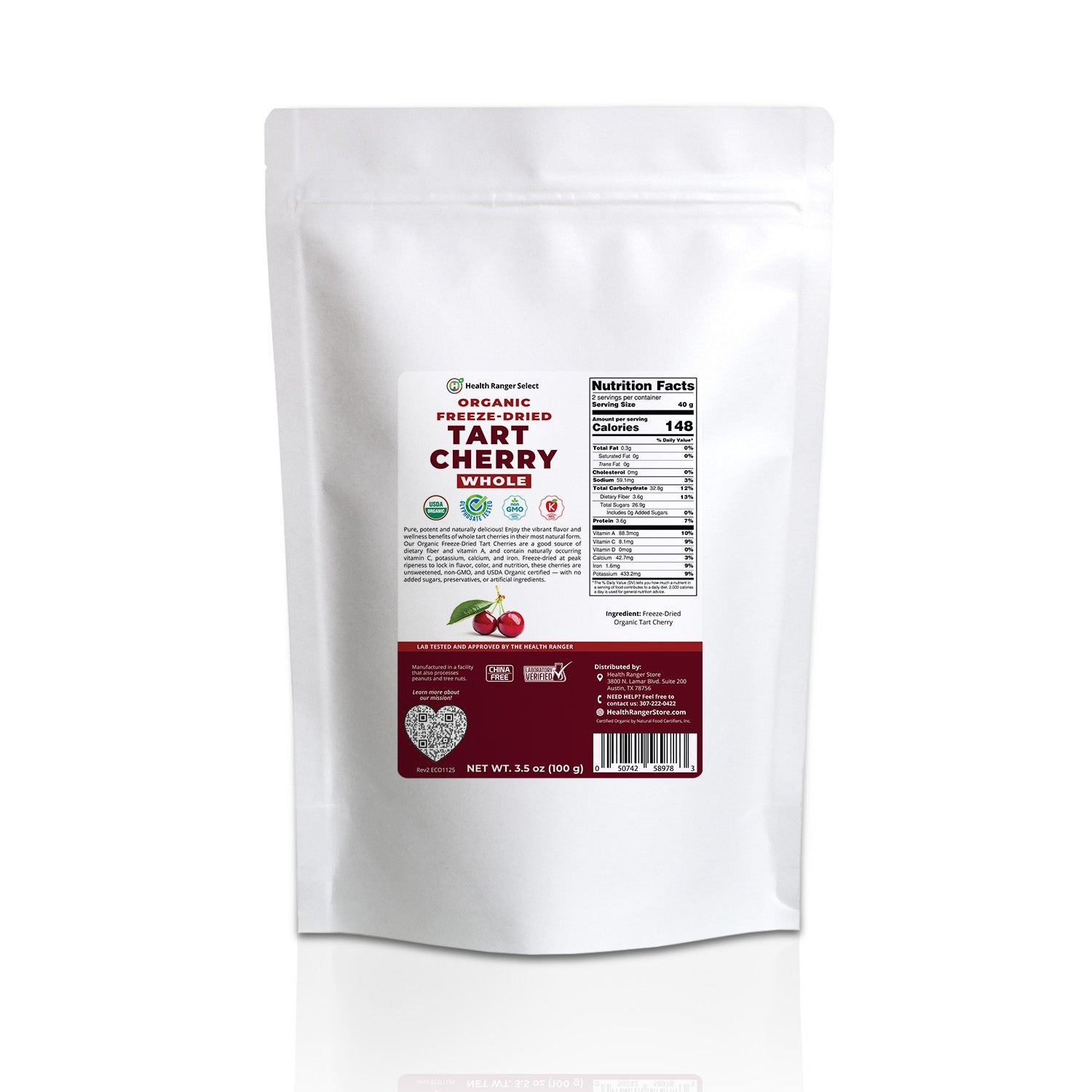 Organic Freeze-Dried Tart Cherry Whole 3.5 oz (100g)