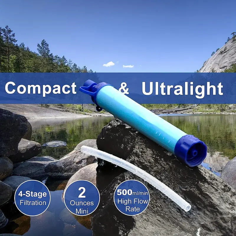 NNETM Outdoor Survival Straw Water Filter Bottle - Portable Emergency Purifier-4