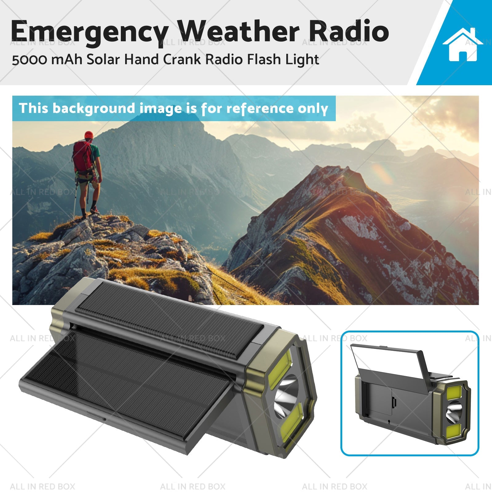 Solar Hand Crank Radio Emergency Weather 5000mAh Power Bank Charger Flash Light-0