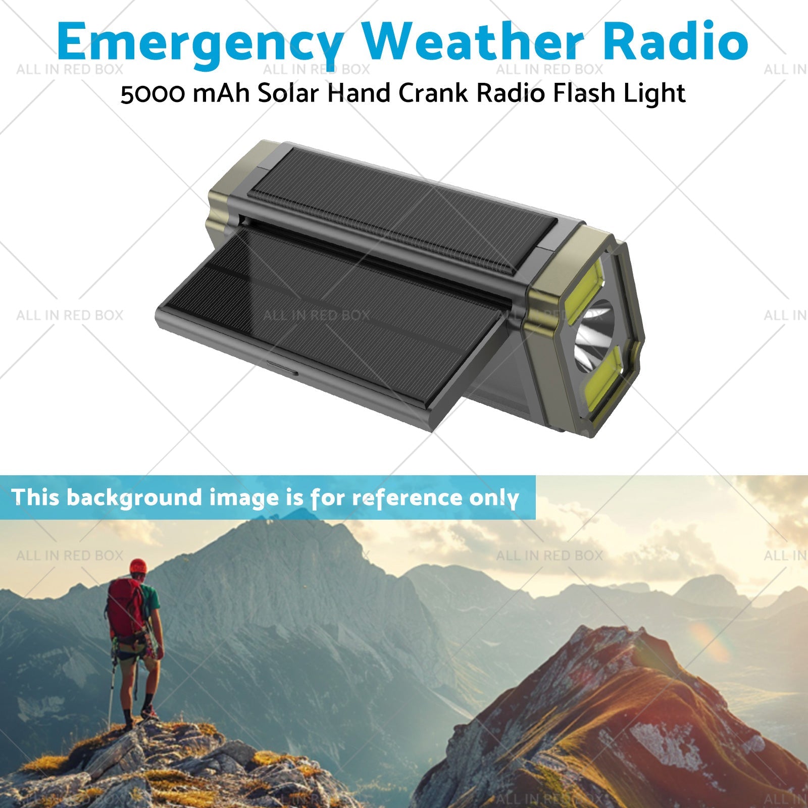 Solar Hand Crank Radio Emergency Weather 5000mAh Power Bank Charger Flash Light-3