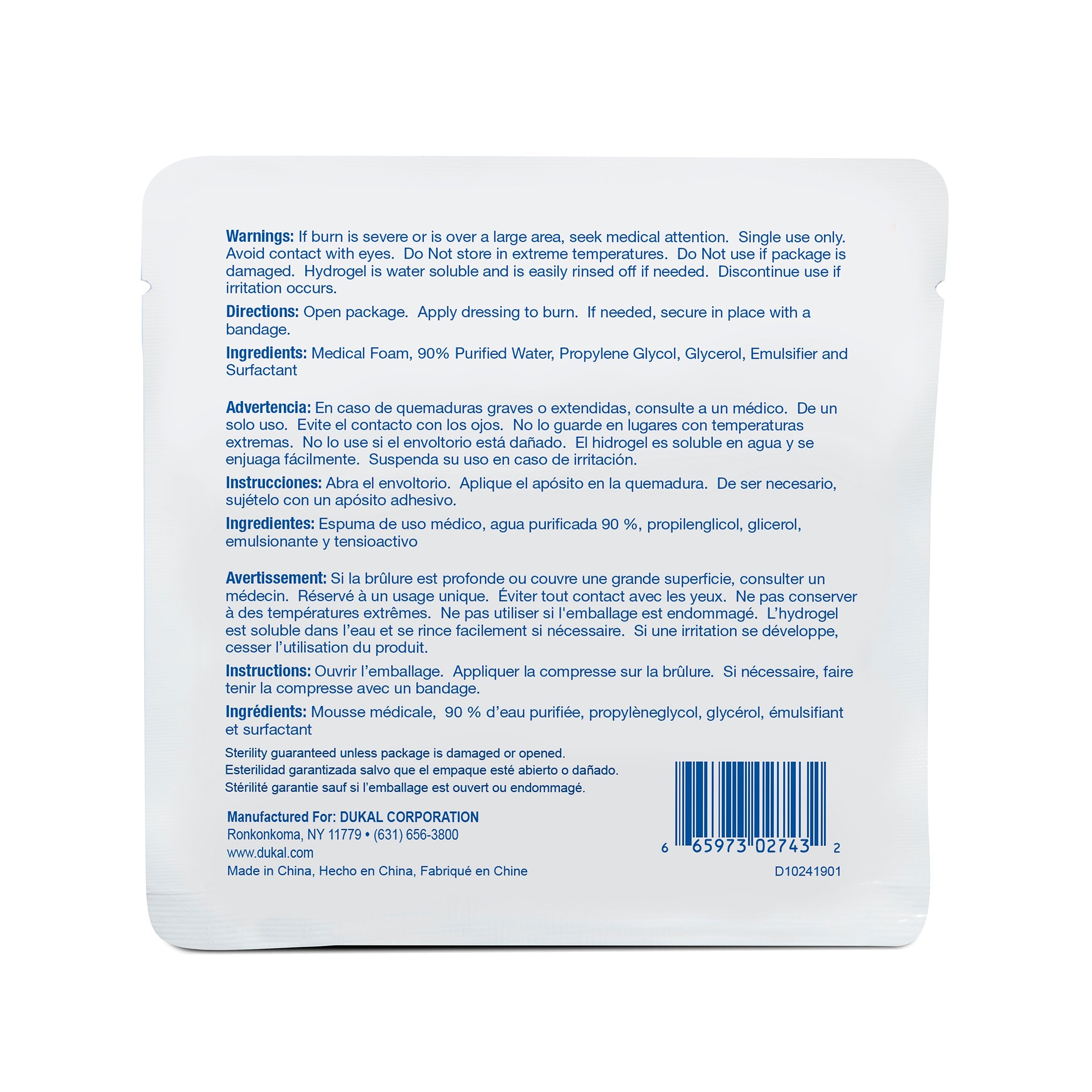 Sterile Burn Dressing 4" x 4", Dukal, 7007102