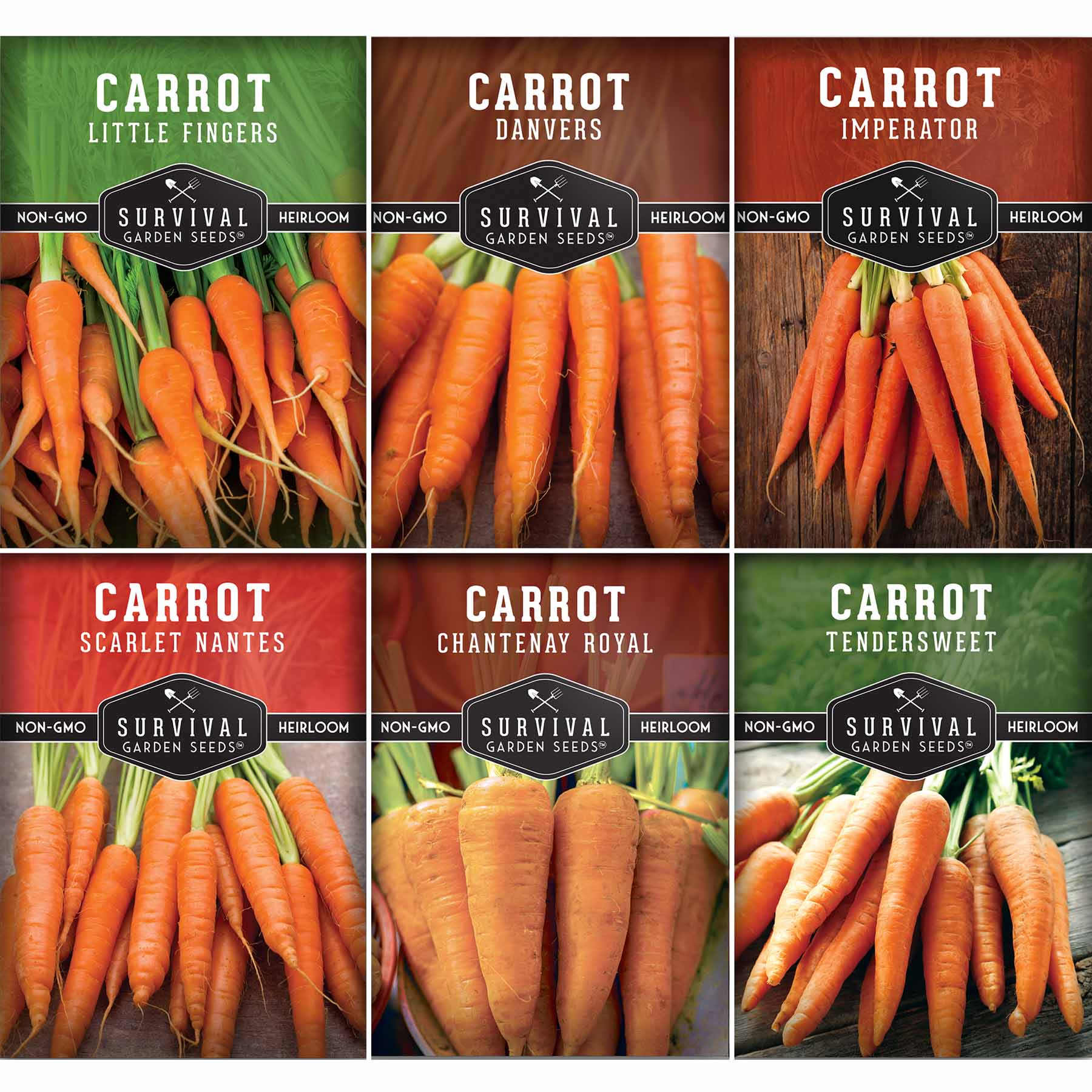 Carrots Collection - Scarlet Nantes, Imperator, Little Fingers, Chantenay Royal, Danvers and Tendersweet
