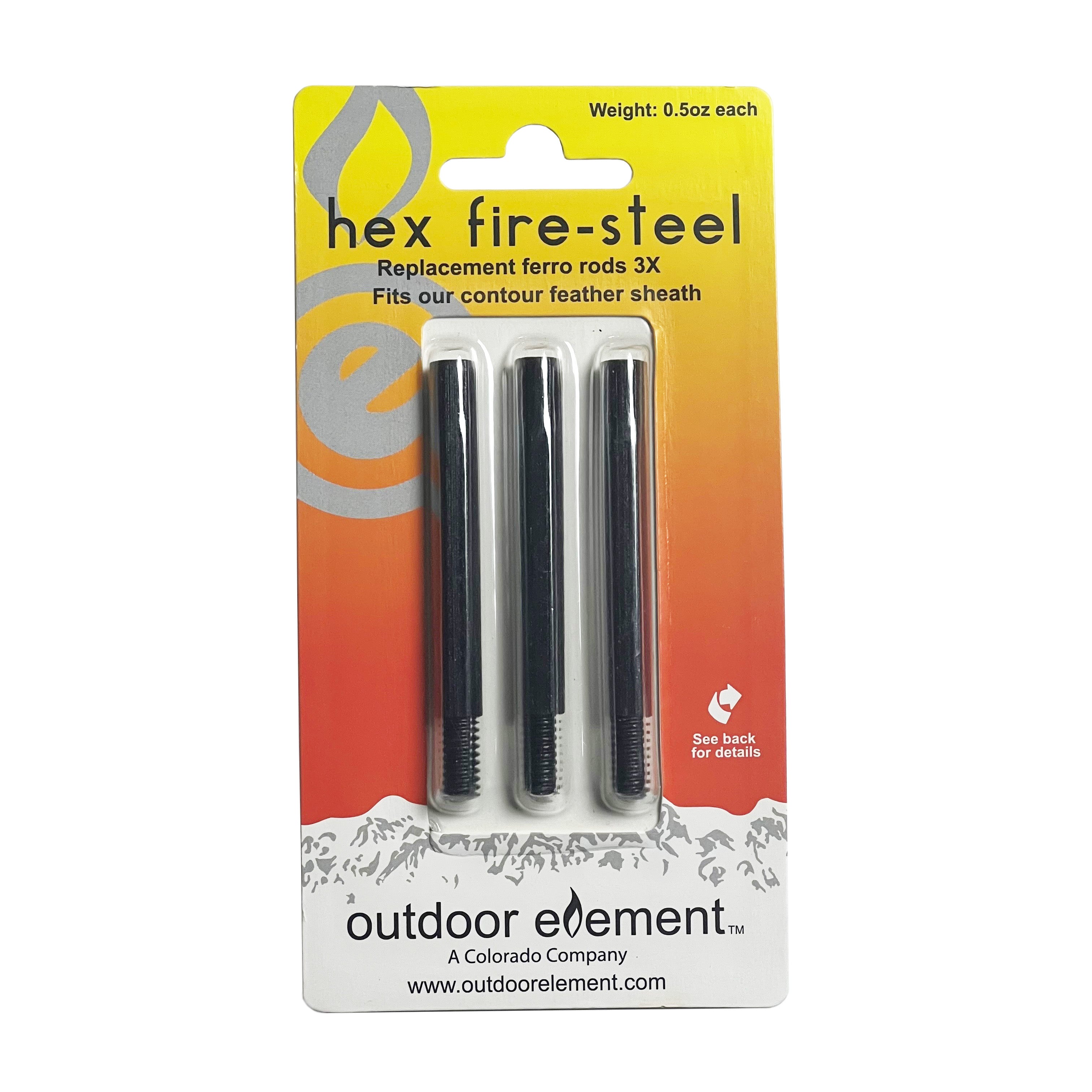 Hex Fire-Steel Replacement 3pk Ferro Rods for Contour Feather Knife