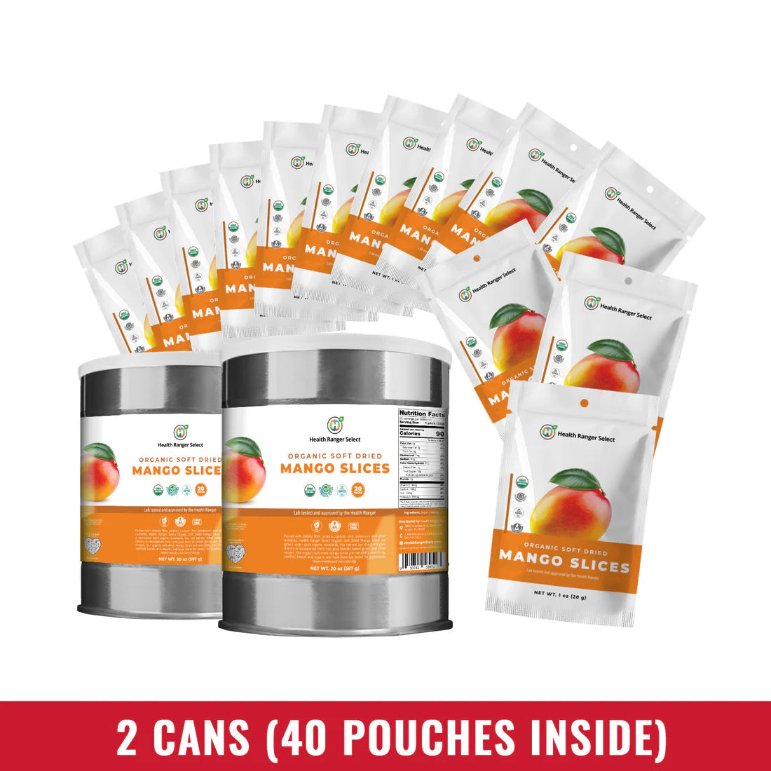 Organic Dried Mango (20 oz, 560 g) #10 Can (2-Pack, 40 pouches)