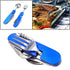 6-in-1 Stainless Steel Travel / Camping Folding Cutlery Set, Spoon + Fork + Knife +  Bottle Opener Set(Blue)