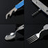 6-in-1 Stainless Steel Travel / Camping Folding Cutlery Set, Spoon + Fork + Knife +  Bottle Opener Set(Blue)
