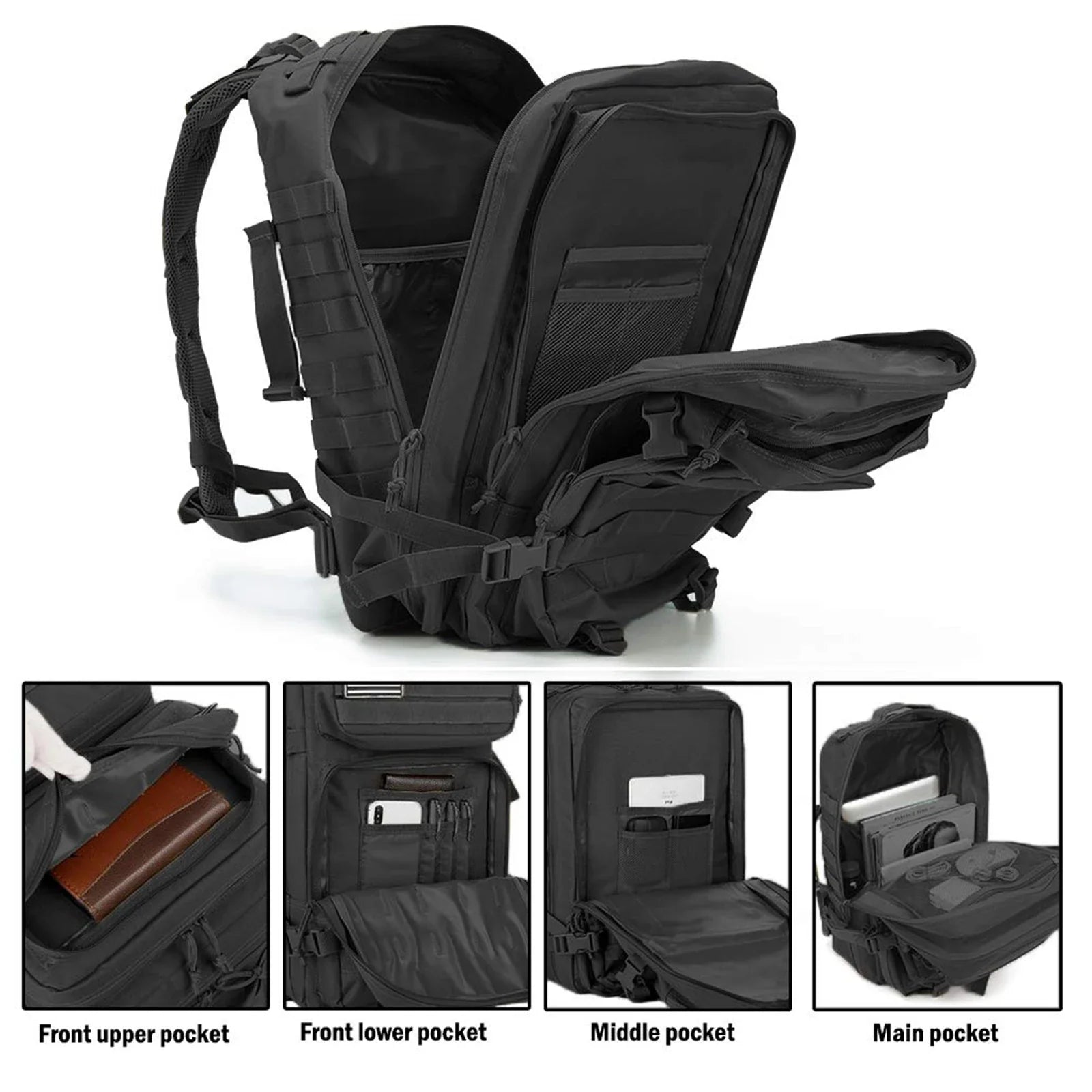 NNEOBA 45L Tactical Molle Backpack Military-Grade Assault Pack Bug Out Bag Black-3