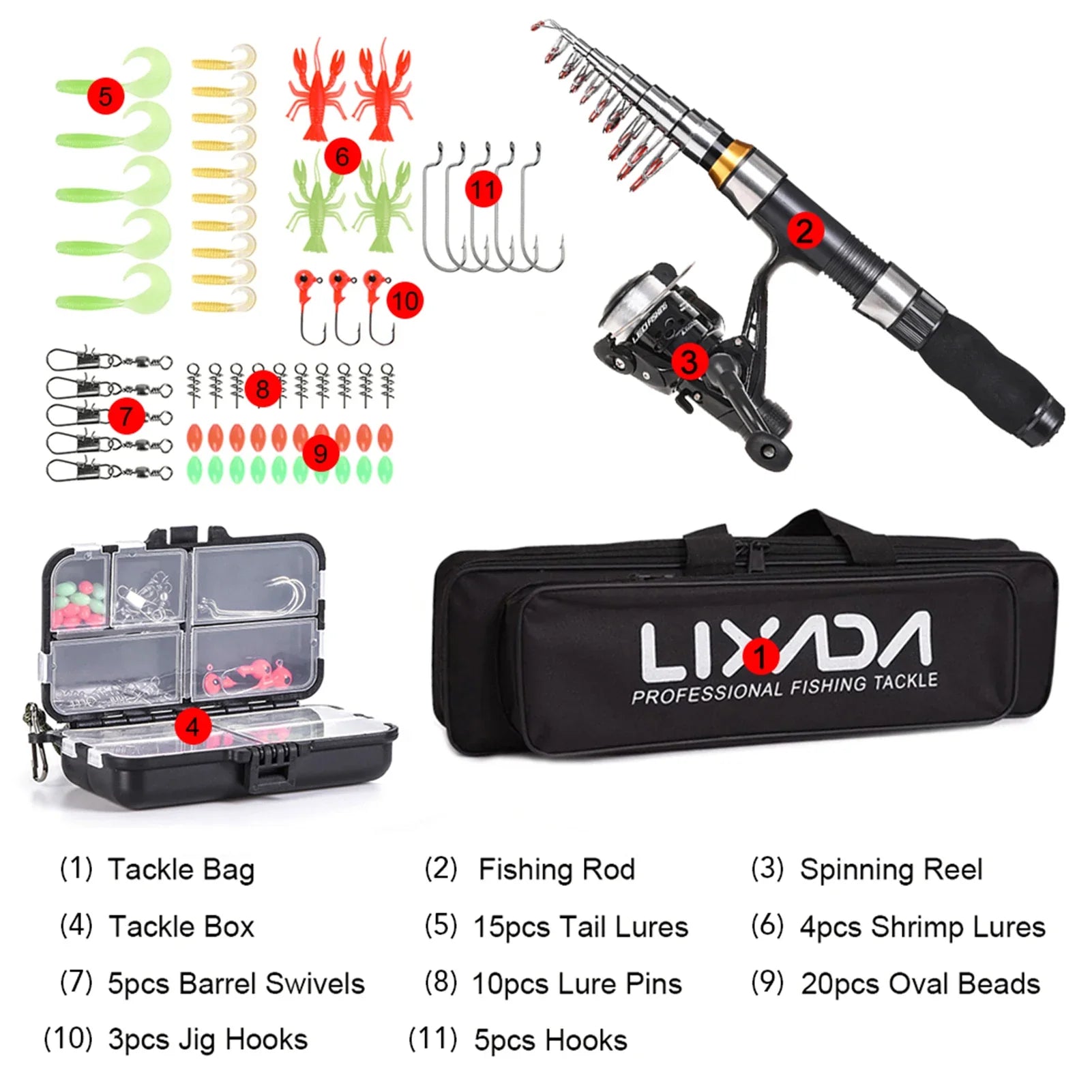 NNEOBA 2.1m / 2.3m Telescopic Fishing Rod & Reel Combo Full Kit Black-2