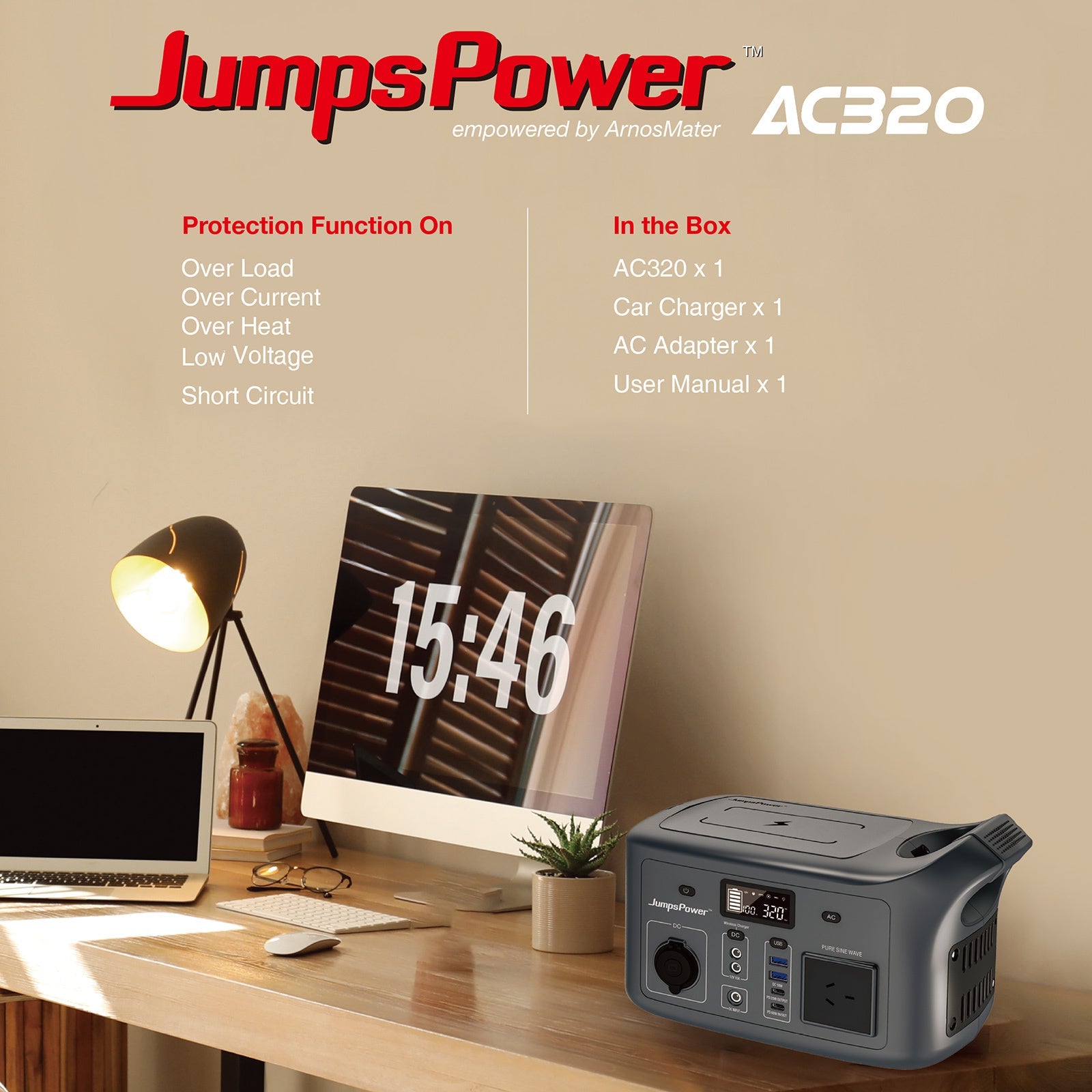 NNEDSZ 320W Portable Power Station JumpsPower Wireless Battery Charger 307Wh LED Light-2