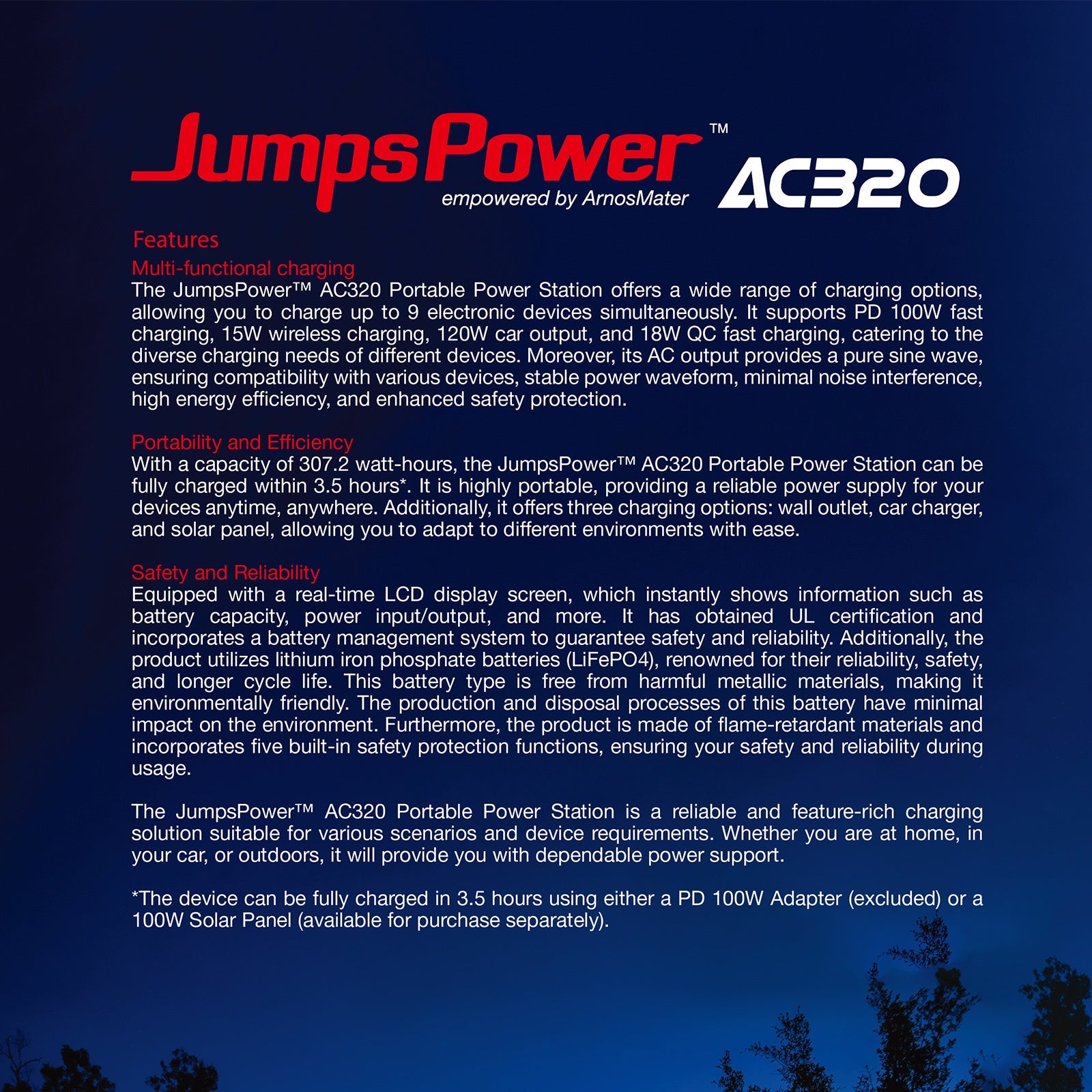 NNEDSZ 320W Portable Power Station JumpsPower Wireless Battery Charger 307Wh LED Light-3