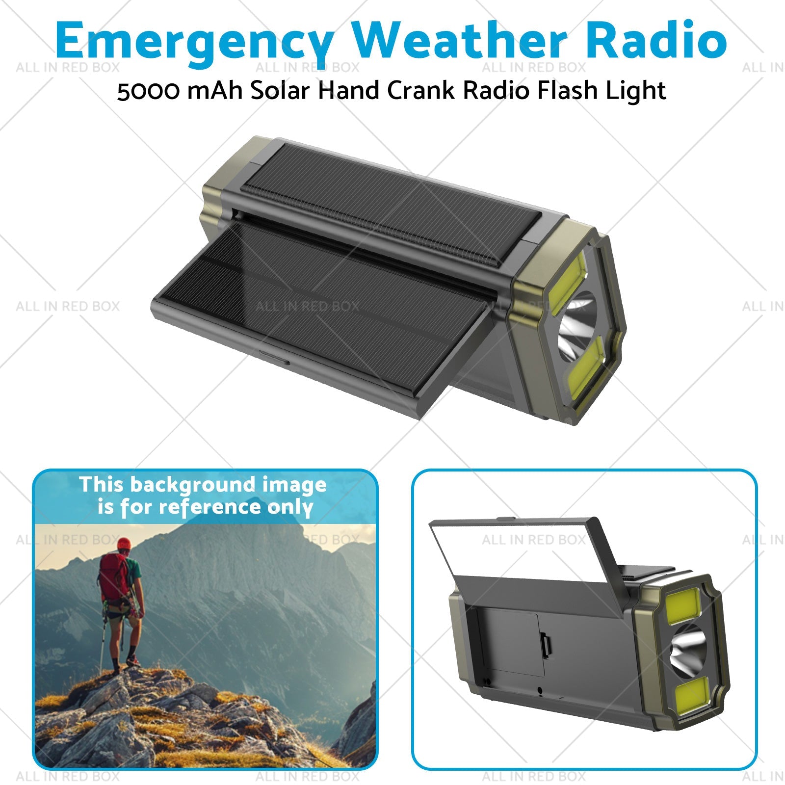 Solar Hand Crank Radio Emergency Weather 5000mAh Power Bank Charger Flash Light-2