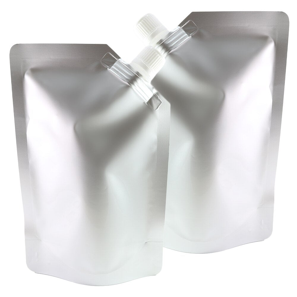 50pcs Reusable Beverage Nozzle Storage Bags Silver Stand Up Spout Pouches Metallic Mylar Milk Package Bags With Free Gift Funnel-4