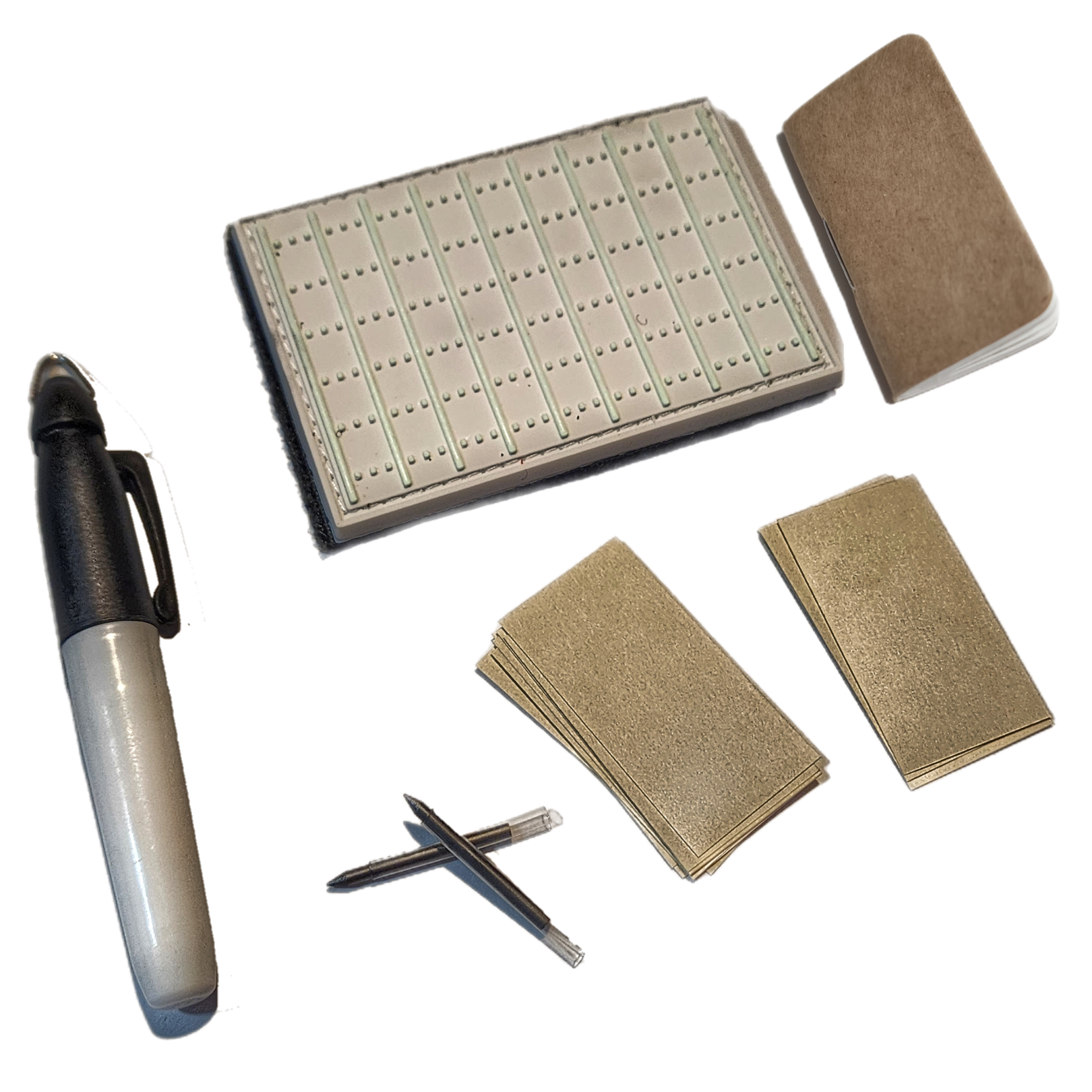 Note Patch Kit: Writable PVC surface for field notetaking with illuminated memo graph.